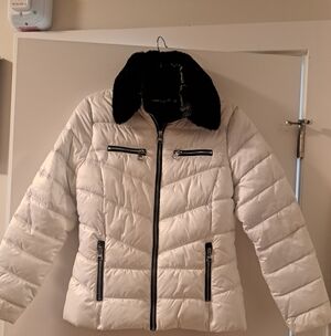 Karl Lagerfeld Ivory And Black Puffer Jacket